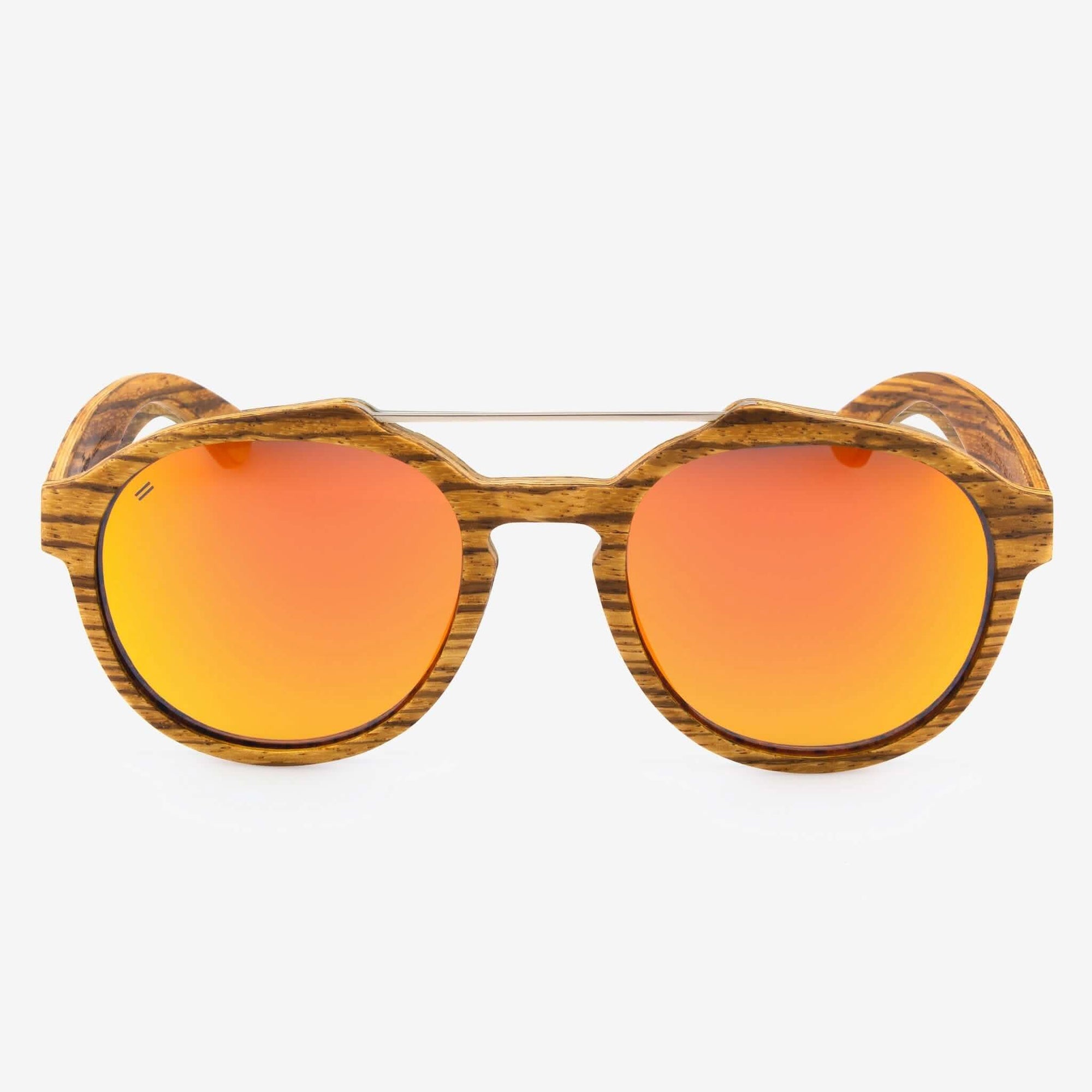 Tommy Owens - Cortez - Oversized Round Wood & Metal Sunglasses (Zebrawood with Mirror Lenses) Front View