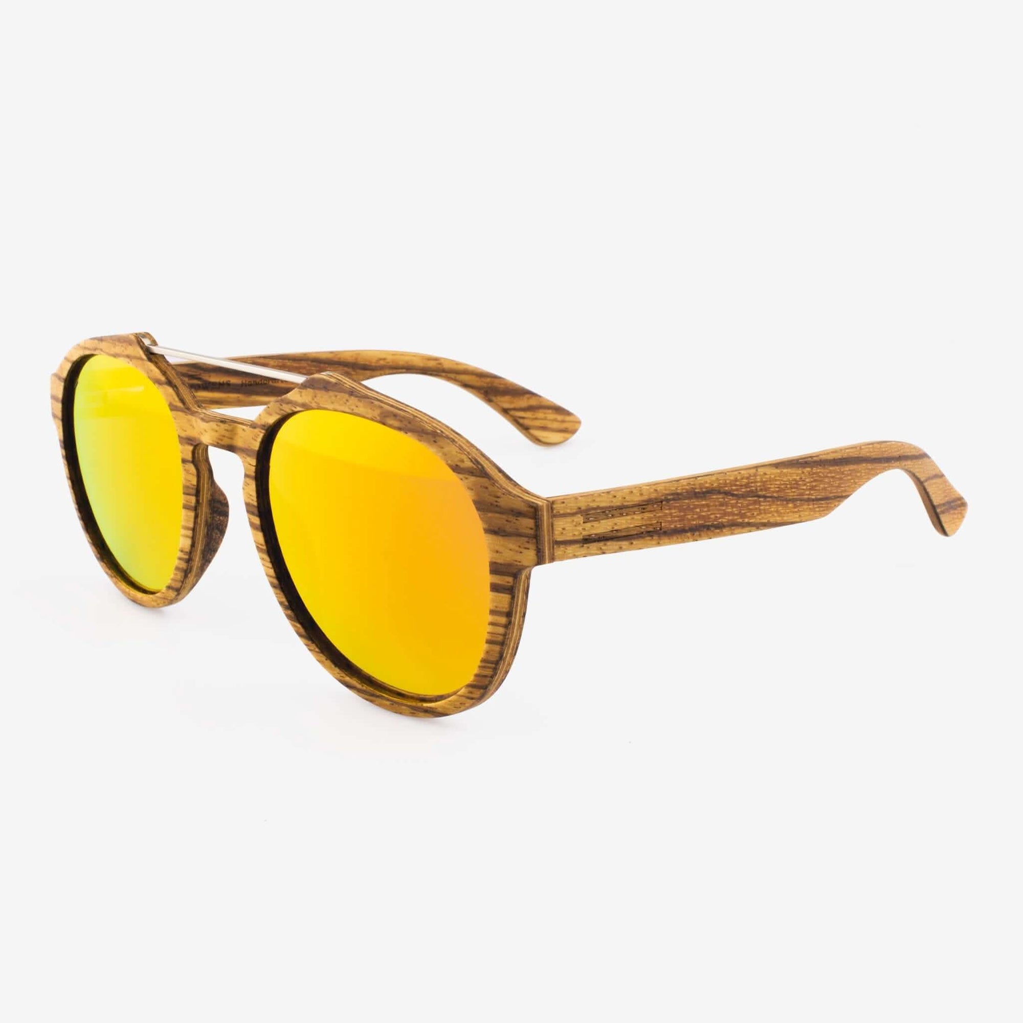 Tommy Owens - Cortez - Oversized Round Wood & Metal Sunglasses (Zebrawood with Mirror Lenses) Angled View