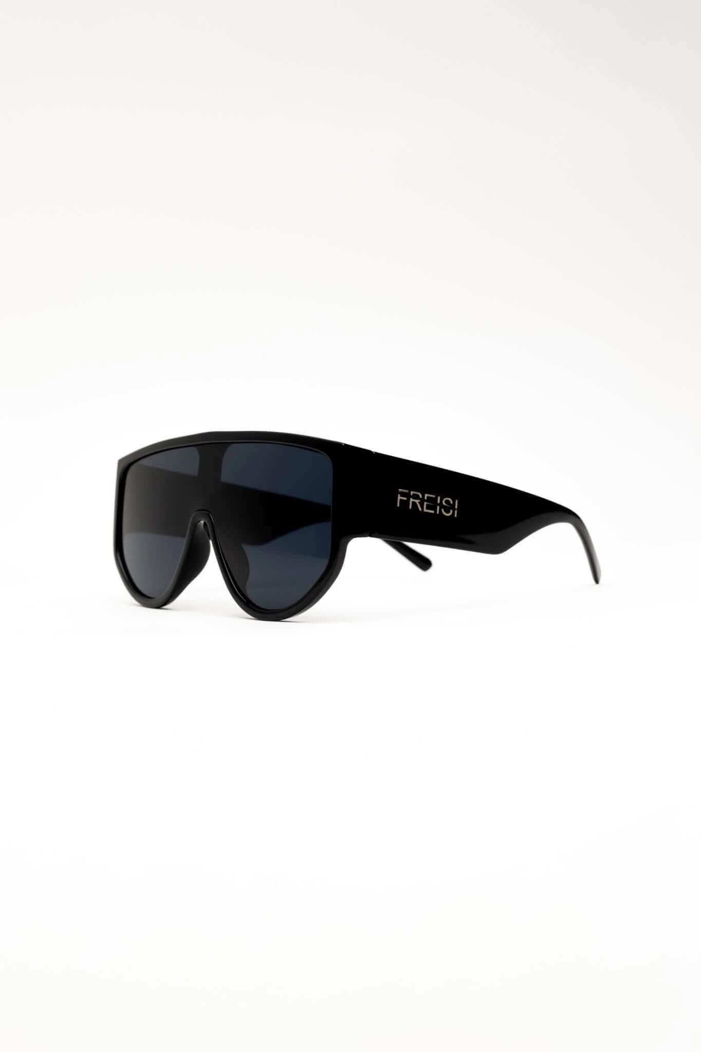 FREISI Women's Black & Black Oversized Opulent Style Sunglasses - Angled View