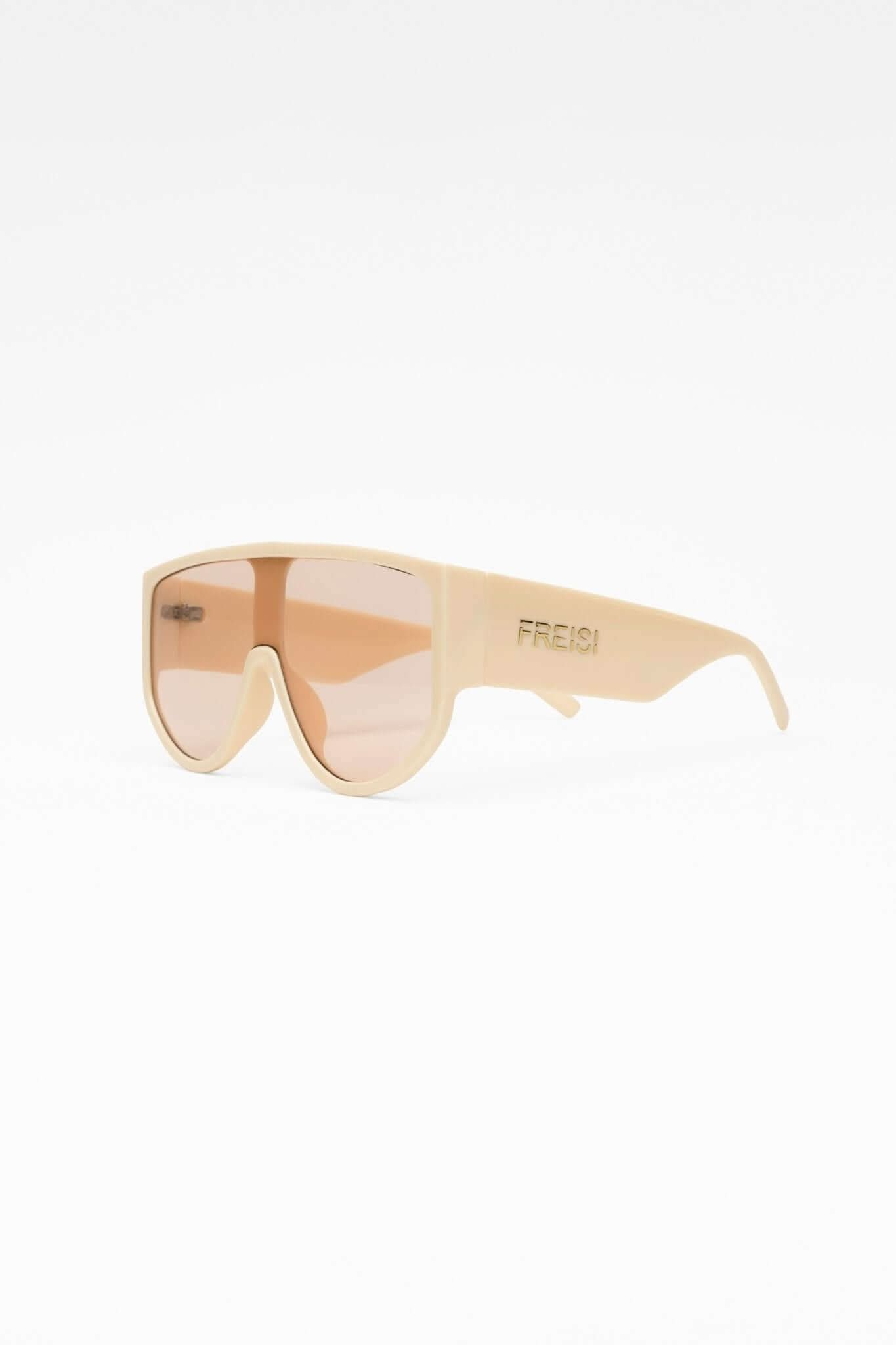 FREISI Women's Beige Oversized Opulent Style Sunglasses - Angled View