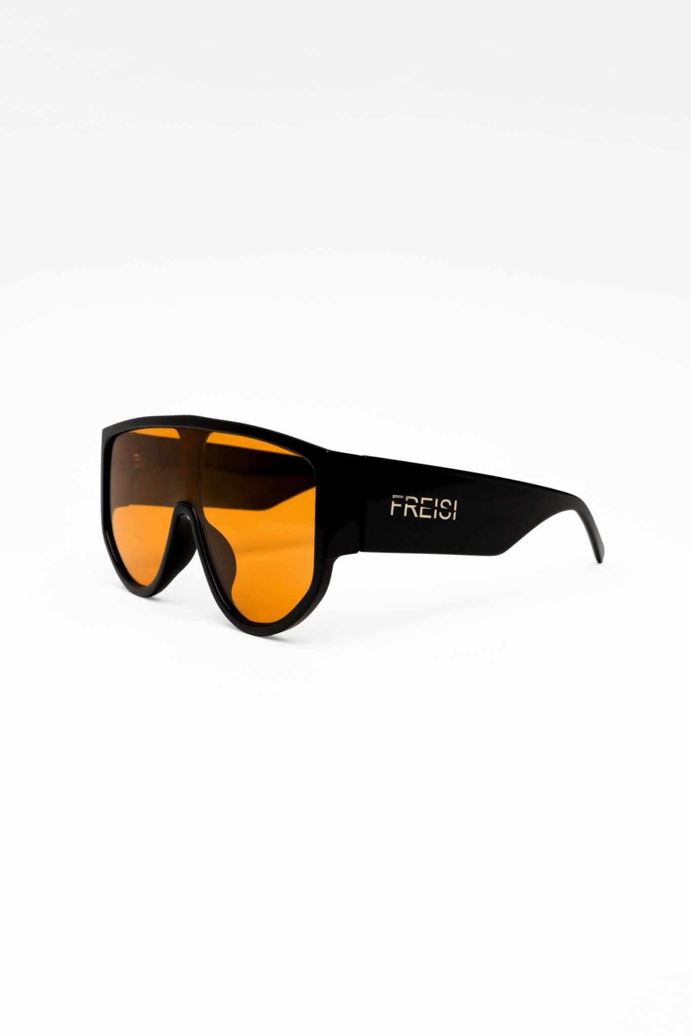 FREISI Women's Black & Yellow Oversized Opulent Style Sunglasses - Angled View