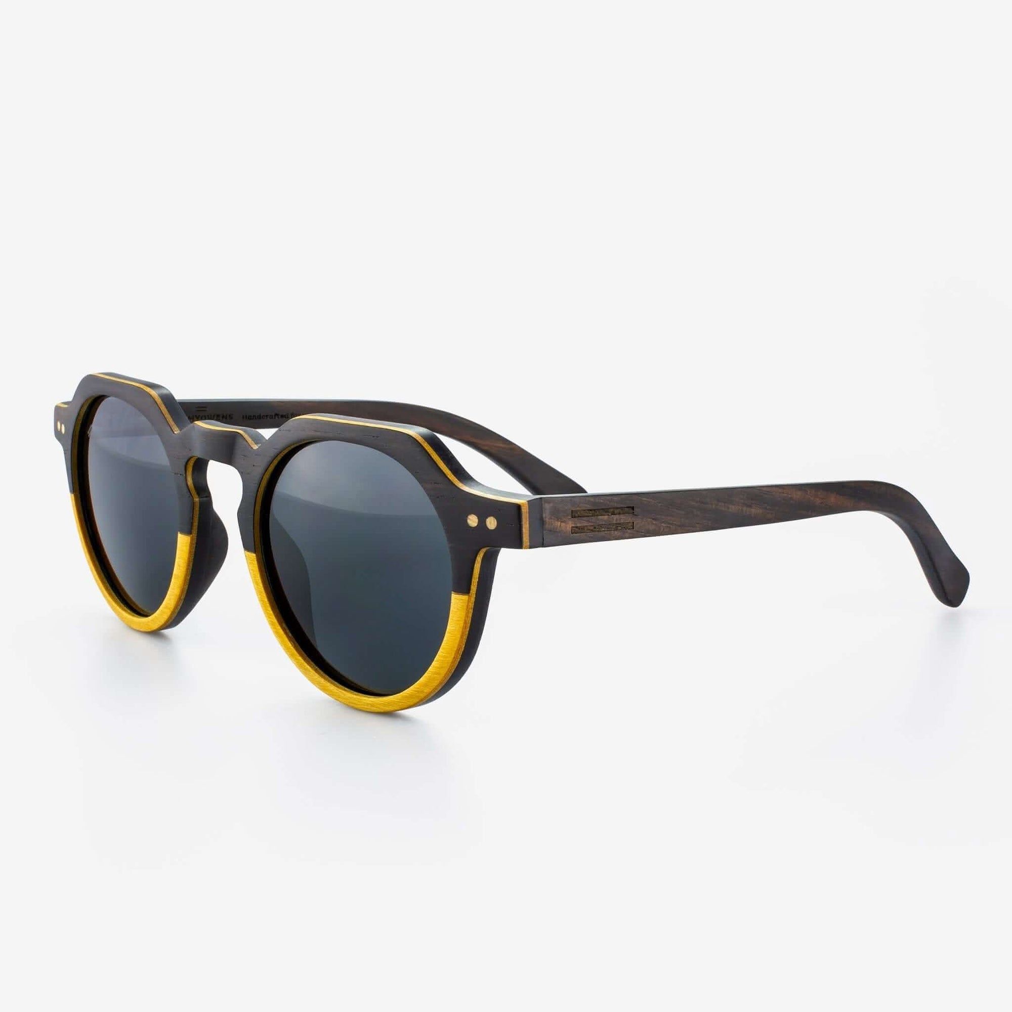 Tommy Owens - Anna Maria - Round Wood & Carbon Fiber Sunglasses (Ebony and Yellow Maple) Angled View