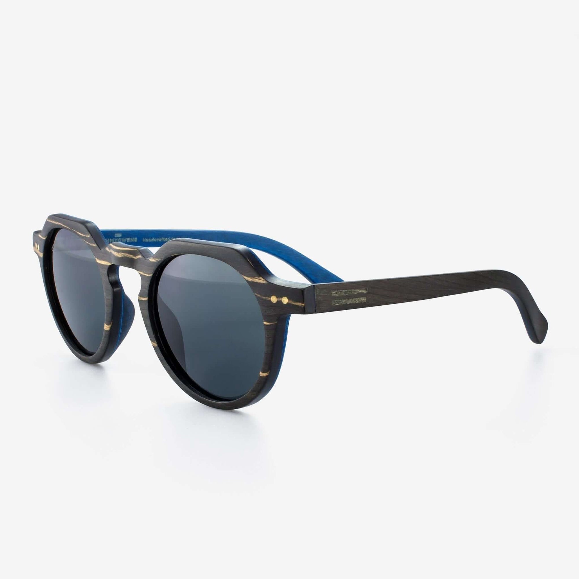 Tommy Owens - Anna Maria - Round Wood & Carbon Fiber Sunglasses (Black Zebrawood and Blue Maple) Angled View