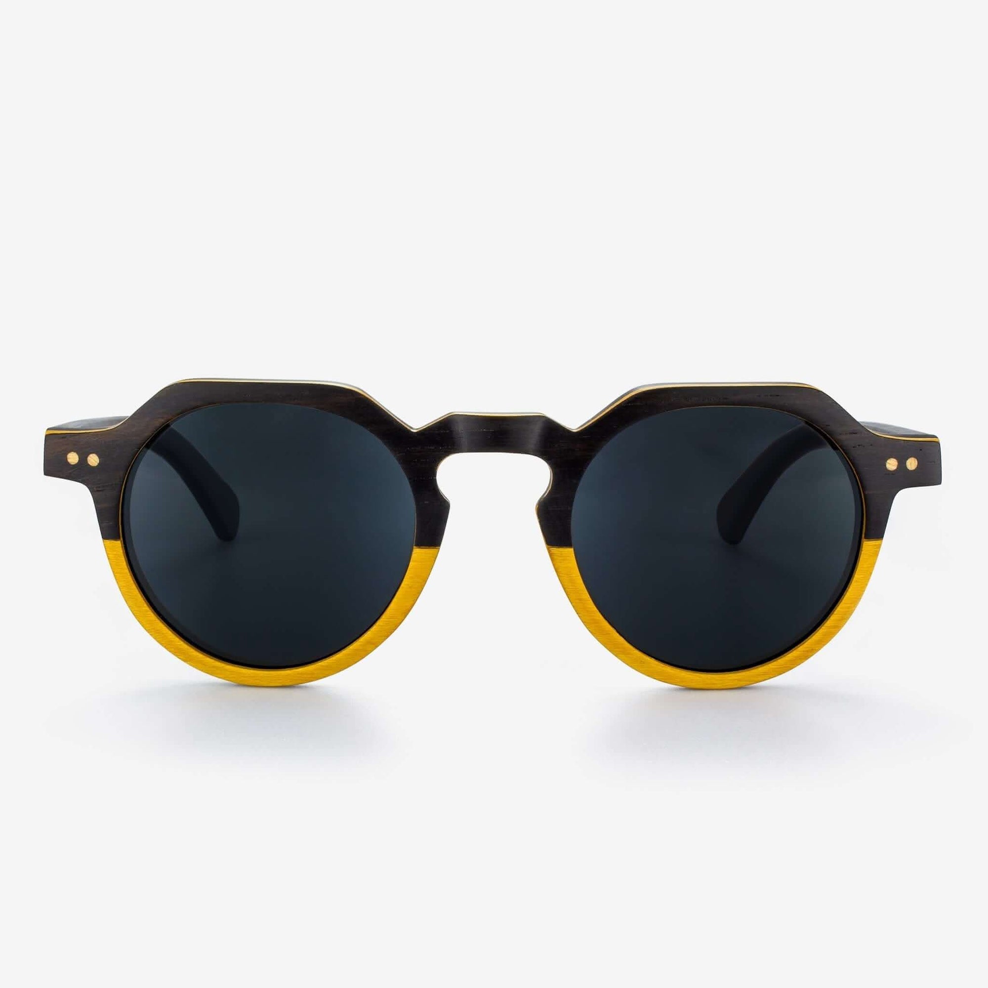 Tommy Owens - Anna Maria - Round Wood & Carbon Fiber Sunglasses (Ebony and Yellow Maple) Front View