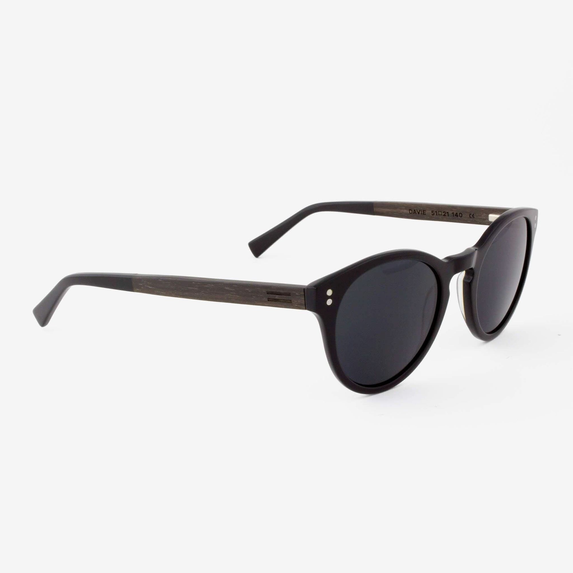 Tommy Owens - Davie - Round Wood & Acetate Sunglasses (Piano Black) Angled View