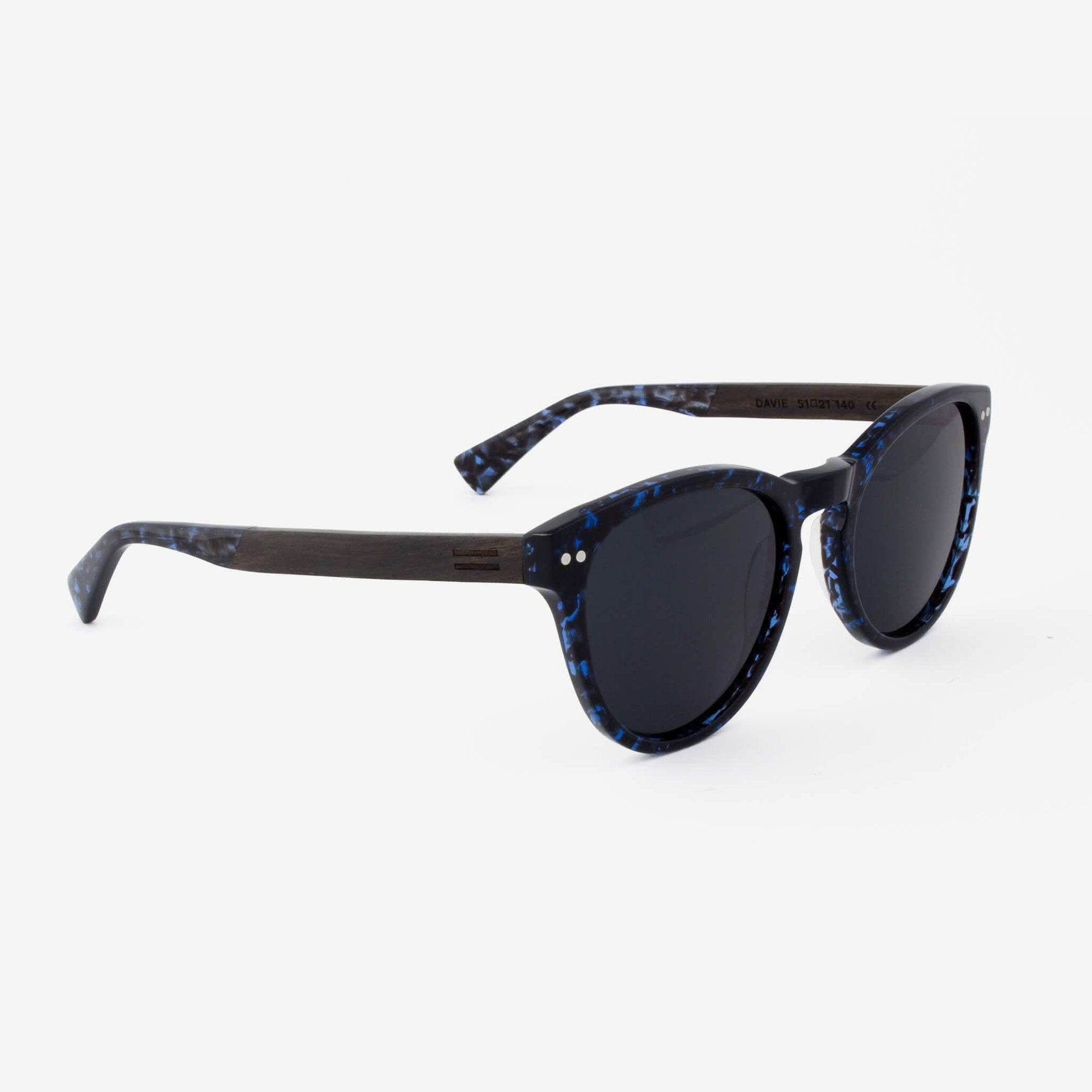 Tommy Owens - Davie - Round Wood & Acetate Sunglasses (Blue Abyss) Angled View