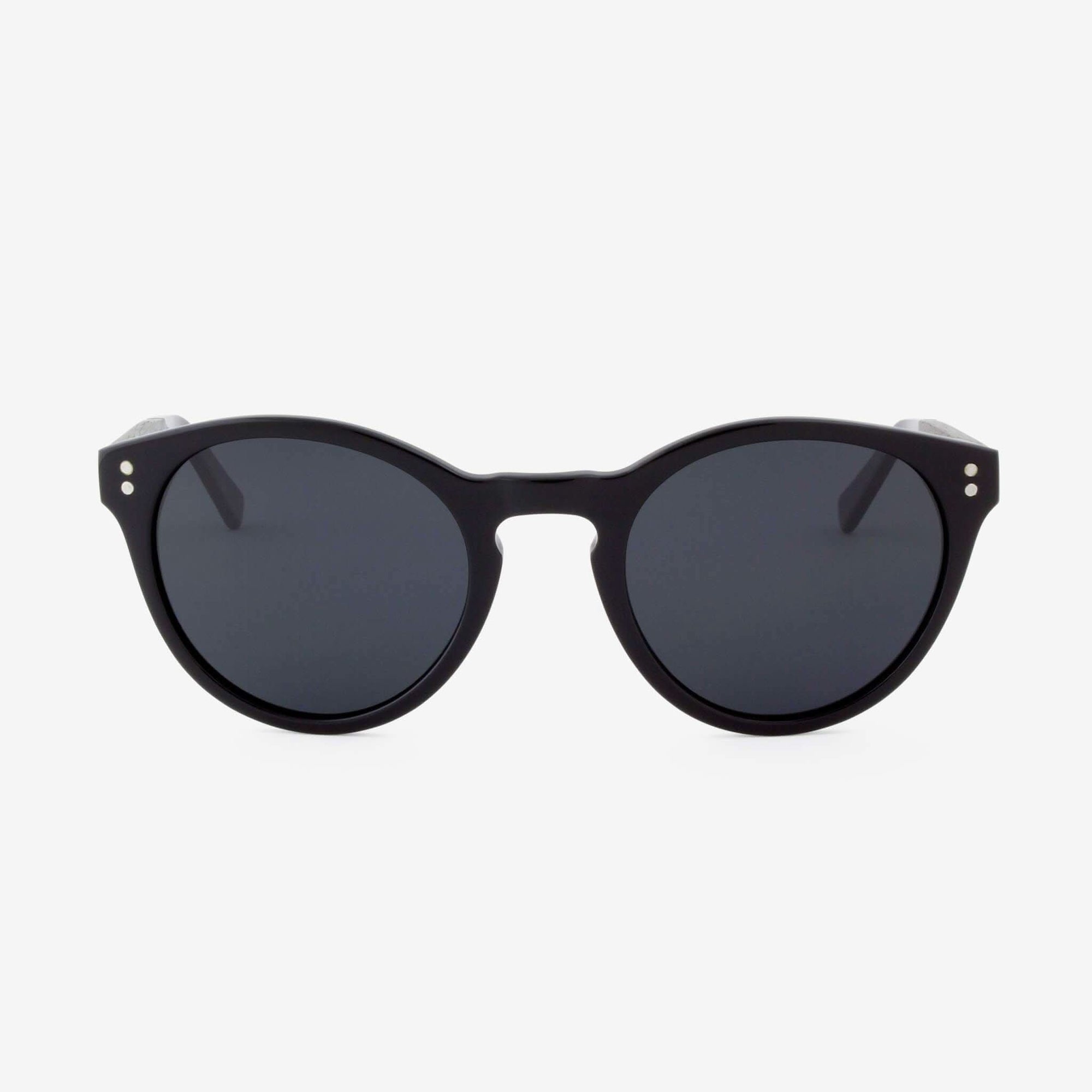 Tommy Owens - Davie - Round Wood & Acetate Sunglasses (Piano Black) Front View