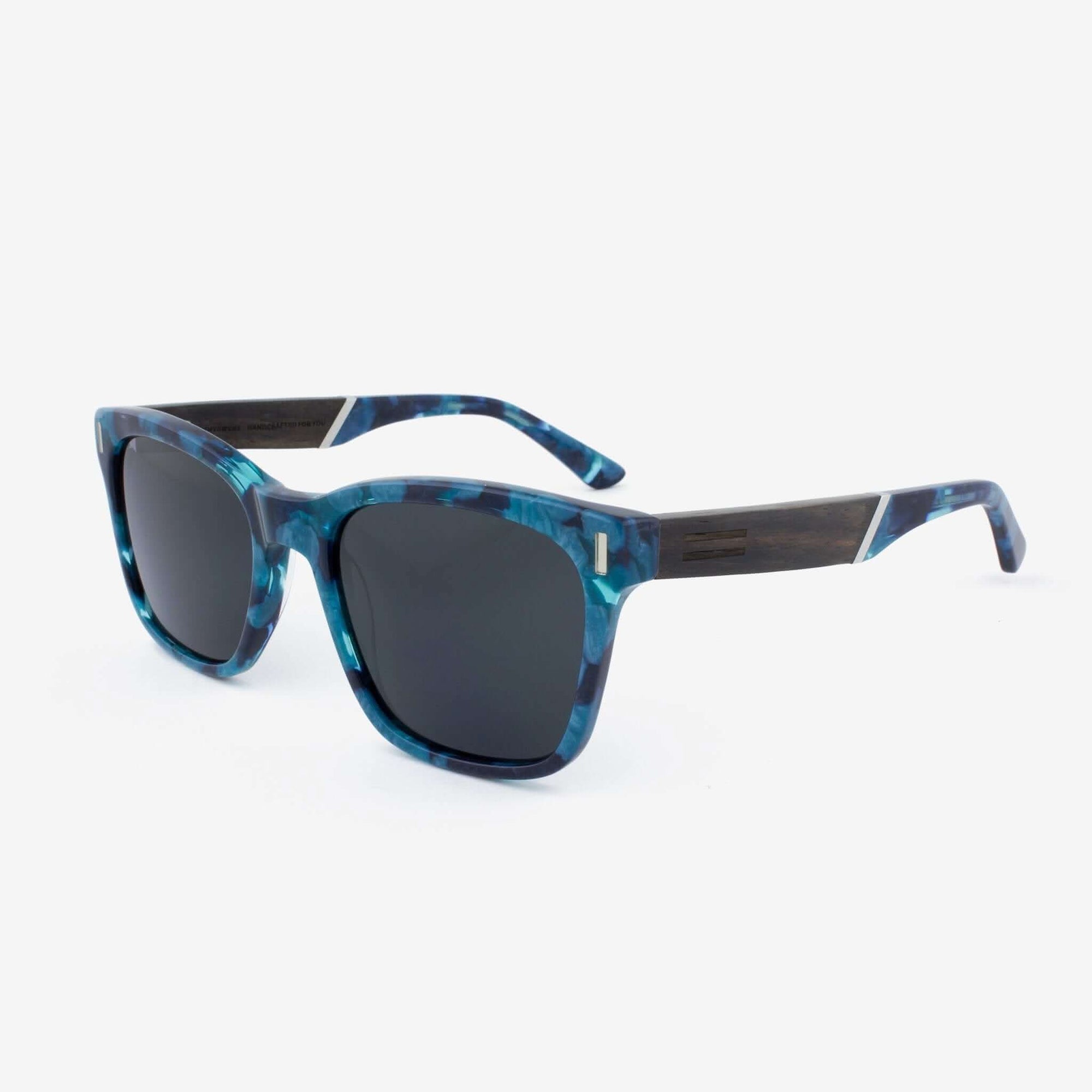 Tommy Owens - Flagler - Wayfarer Wood & Acetate Sunglasses (Paua Blue) Angled View