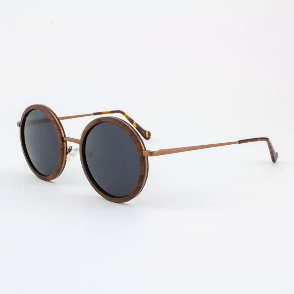 Tommy Owens - Largo - Round Wood &amp; Metal Sunglasses (Rosewood) Angled View