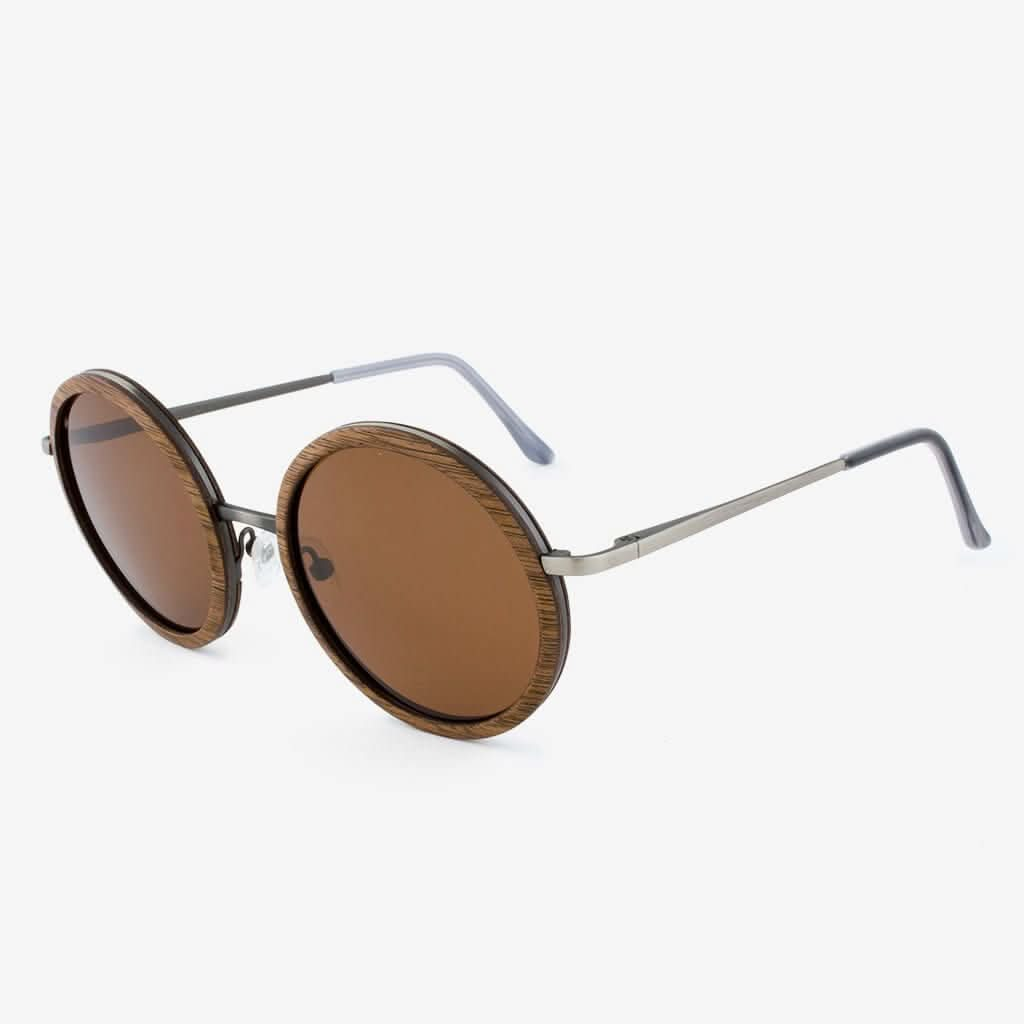 Tommy Owens - Largo - Round Wood & Metal Sunglasses (Black Walnut) Angled View