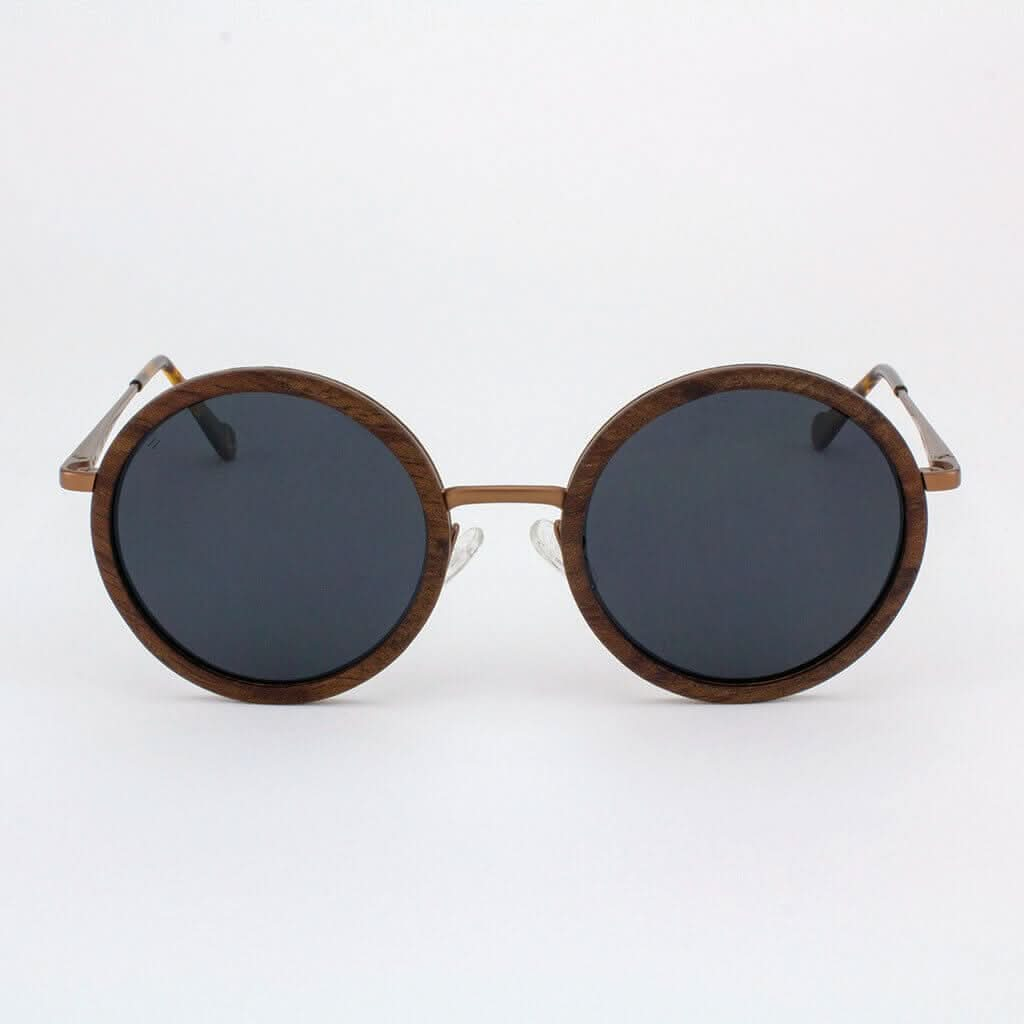 Tommy Owens - Largo - Round Wood & Metal Sunglasses (Rosewood) Front View