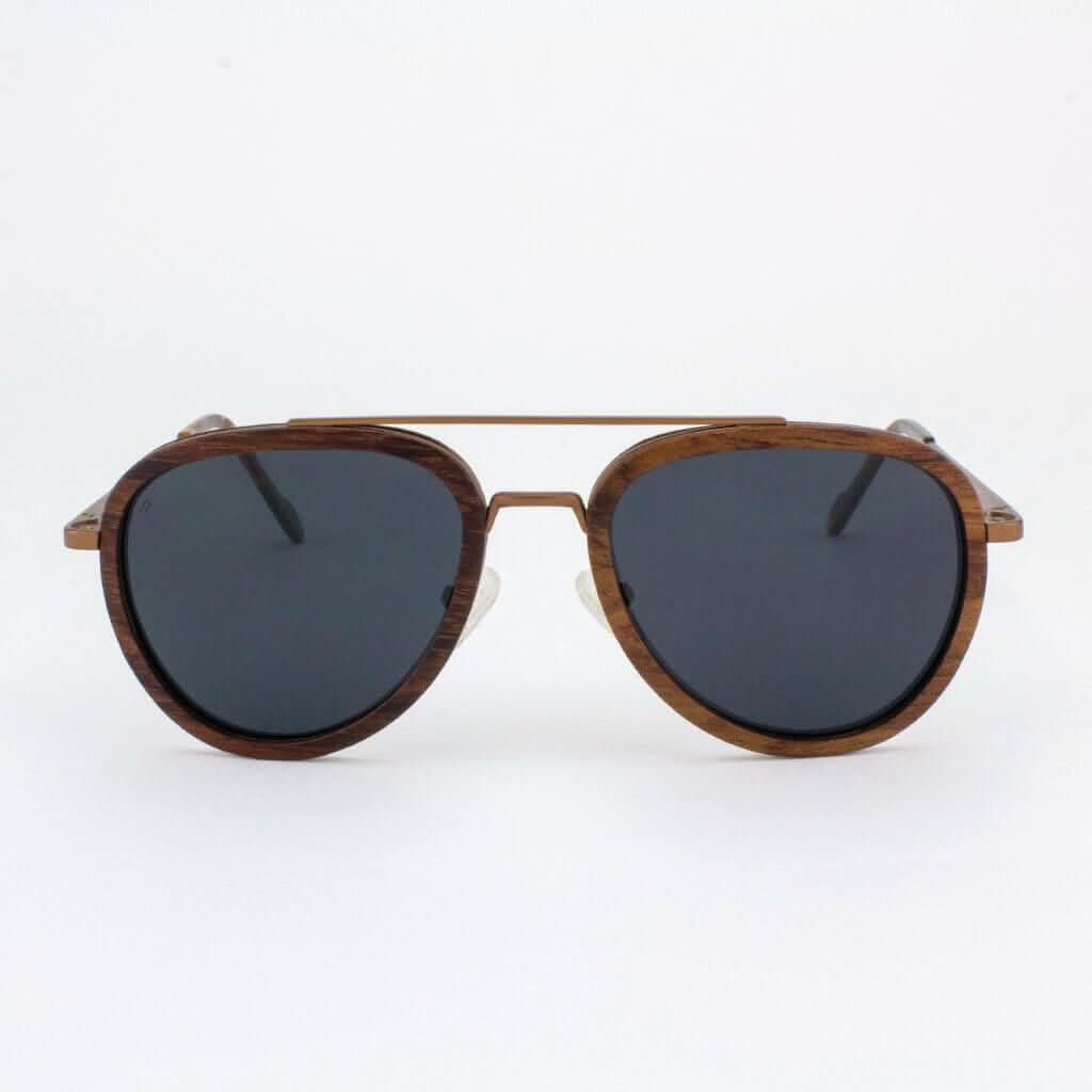 Tommy Owens - Mayport - Aviator Wood & Metal Sunglasses (Dark Ebony) Front View