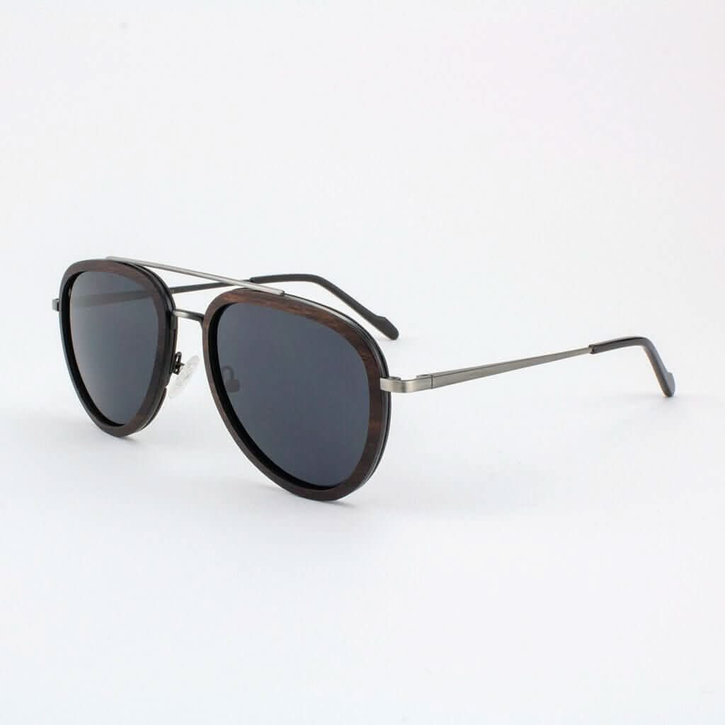 Tommy Owens - Mayport - Aviator Wood &amp; Metal Sunglasses (Rosewood) Angled View