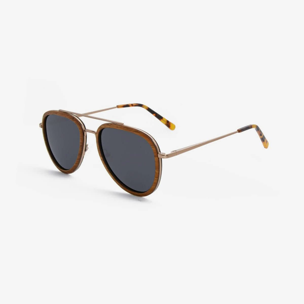 Tommy Owens - Mayport - Aviator Wood & Metal Sunglasses (Teak) Angled View