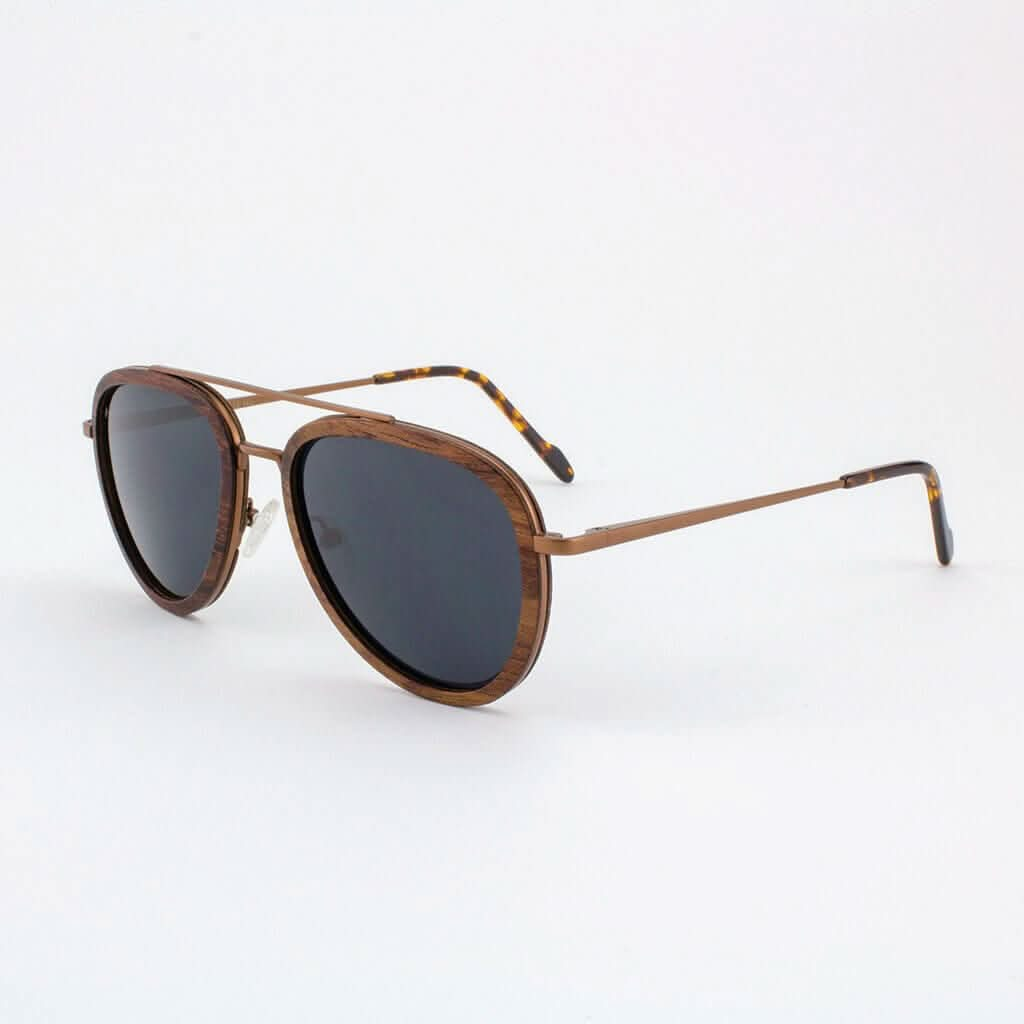 Tommy Owens - Mayport - Aviator Wood & Metal Sunglasses (Dark Ebony) Angled View