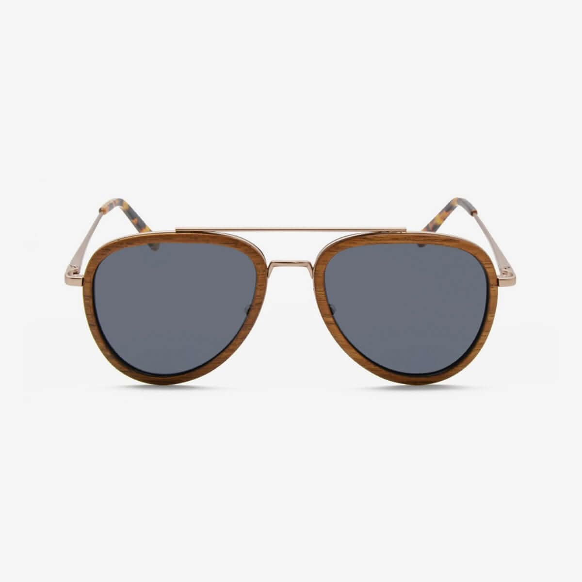 Tommy Owens - Mayport - Aviator Wood & Metal Sunglasses (Teak) Front View