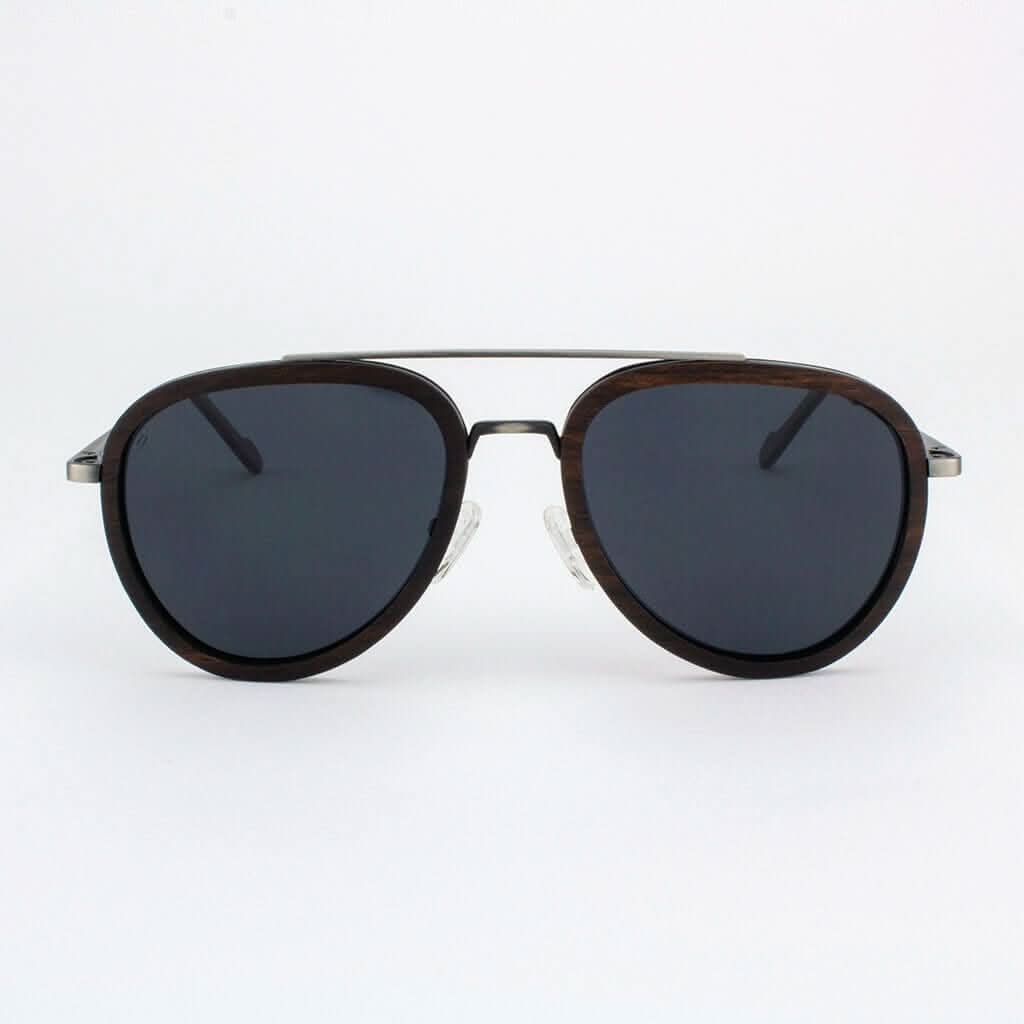 Tommy Owens - Mayport - Aviator Wood & Metal Sunglasses (Rosewood) Front View