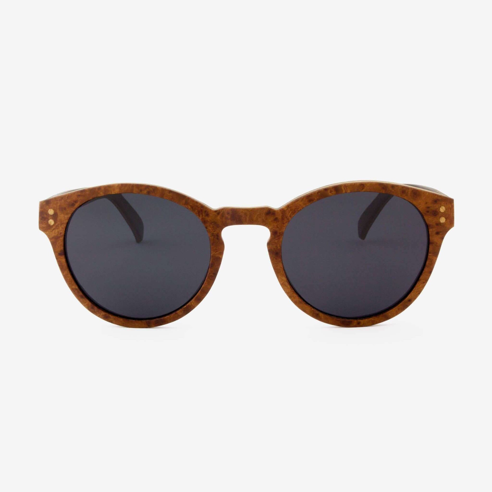 Tommy Owens - Nassau - Round Wood Sunglasses (Red Camphor Burl) Front View