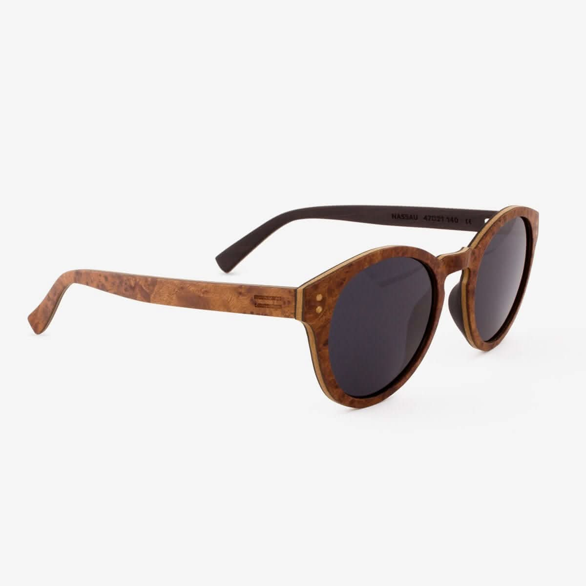 Tommy Owens - Nassau - Round Wood Sunglasses (Red Camphor Burl) Angled View