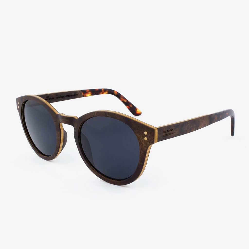 Tommy Owens - Nassau - Round Wood Sunglasses (Walnut Burl) Angled View