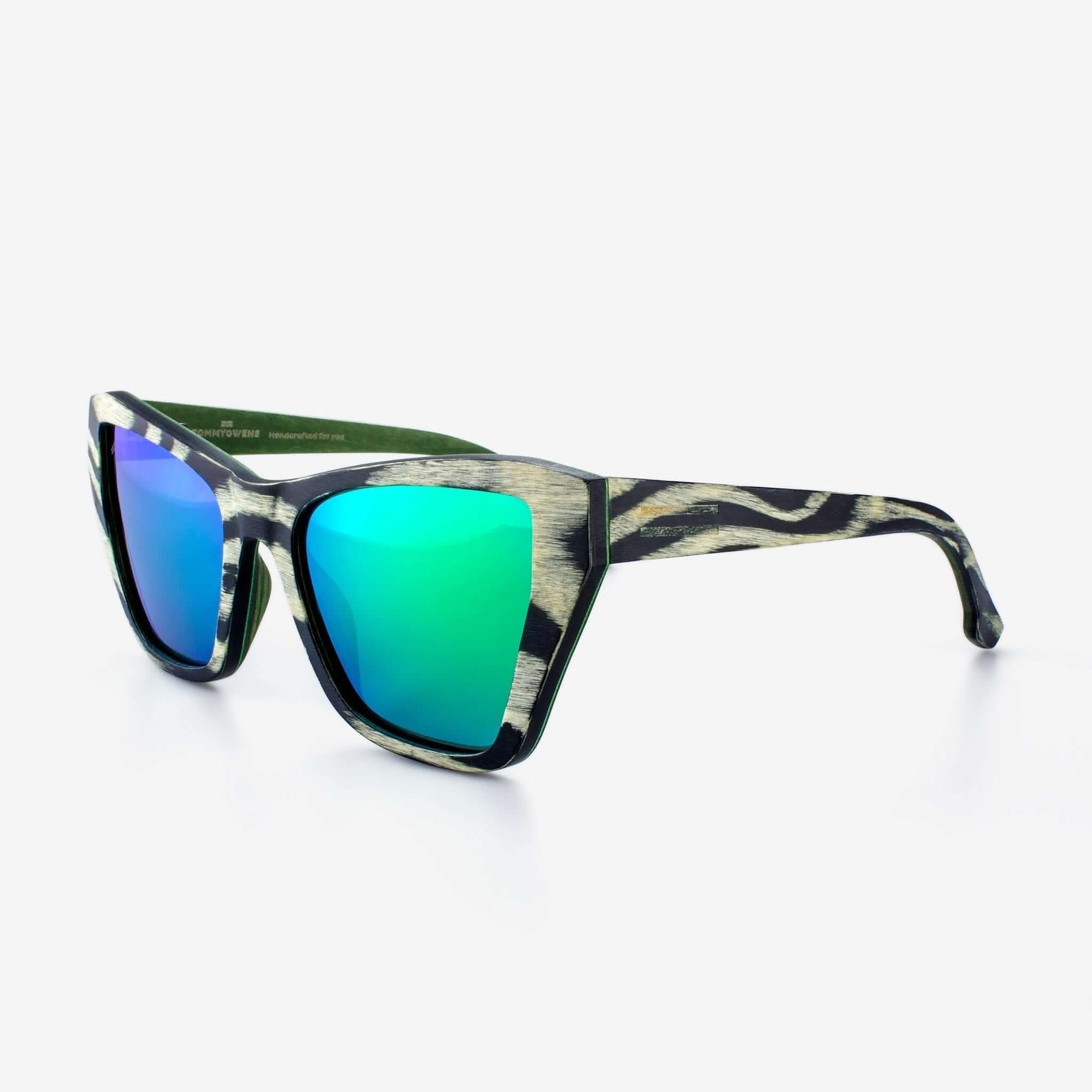 Tommy Owens - Noma - Cat-Eye Wood & Carbon Fiber Sunglasses (Leopard with Mirror Lens) Angled View