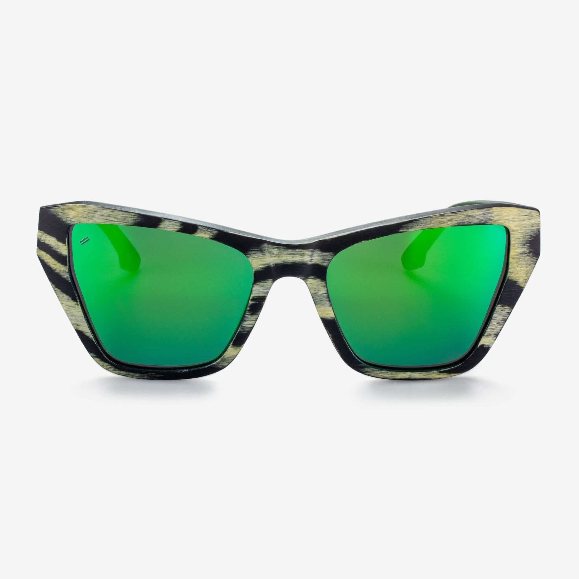 Tommy Owens - Noma - Cat-Eye Wood & Carbon Fiber Sunglasses (Leopard with Mirror Lens) Front View