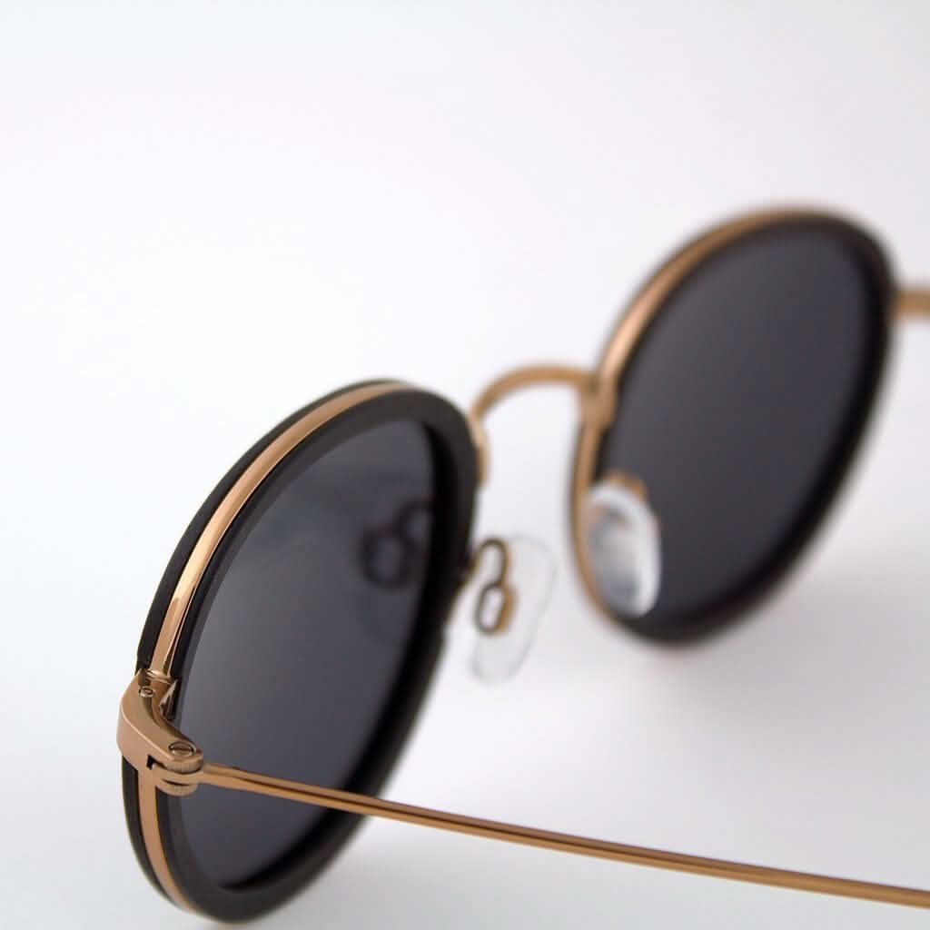 Tommy Owens - Pasco - Round Featherlight Wood & Titanium Sunglasses (Dark Ebony) Close-up View