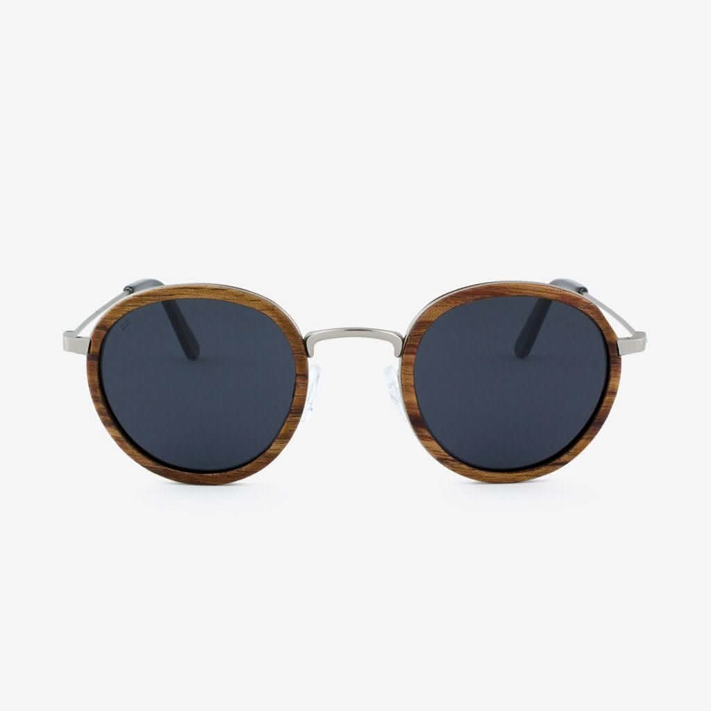 Tommy Owens - Pasco - Round Featherlight Wood & Titanium Sunglasses (Rosewood) Front View