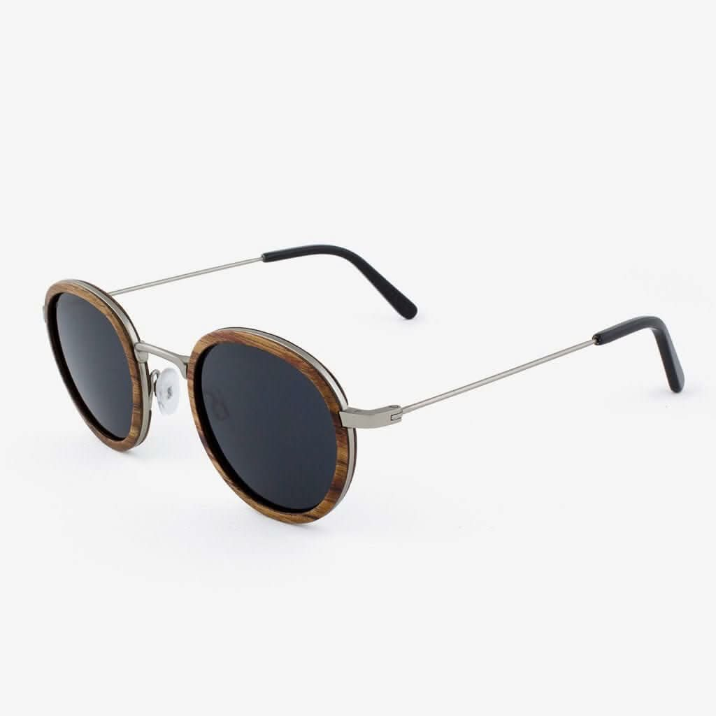 Tommy Owens - Pasco - Round Featherlight Wood & Titanium Sunglasses (Rosewood) Angled View