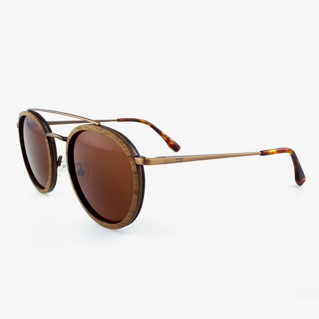 Tommy Owens - Ponce - Round Wood & Metal Sunglasses (Walnut) Front View