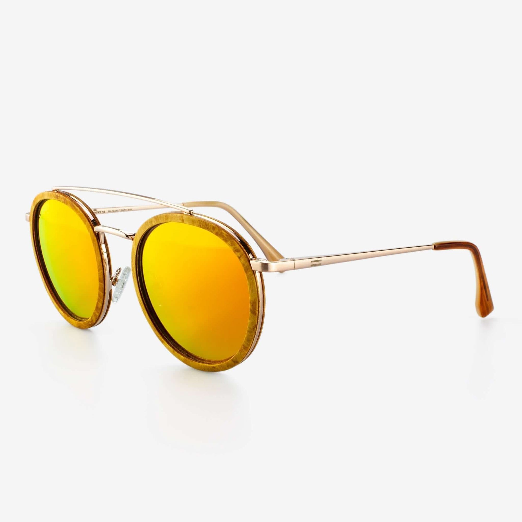 Tommy Owens - Ponce - Round Wood & Metal Sunglasses (Camphor Burl) Angled View