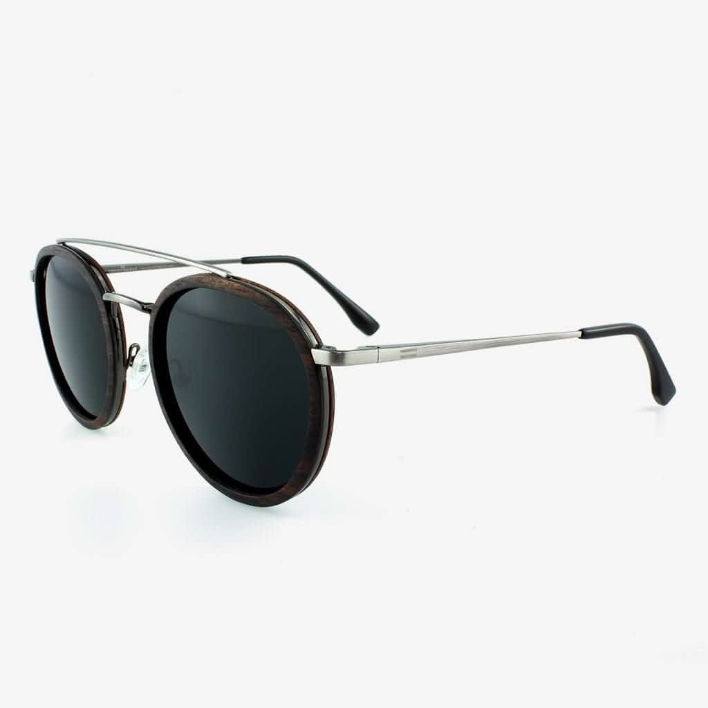 Tommy Owens - Ponce - Round Wood & Metal Sunglasses (Ebony) Front View