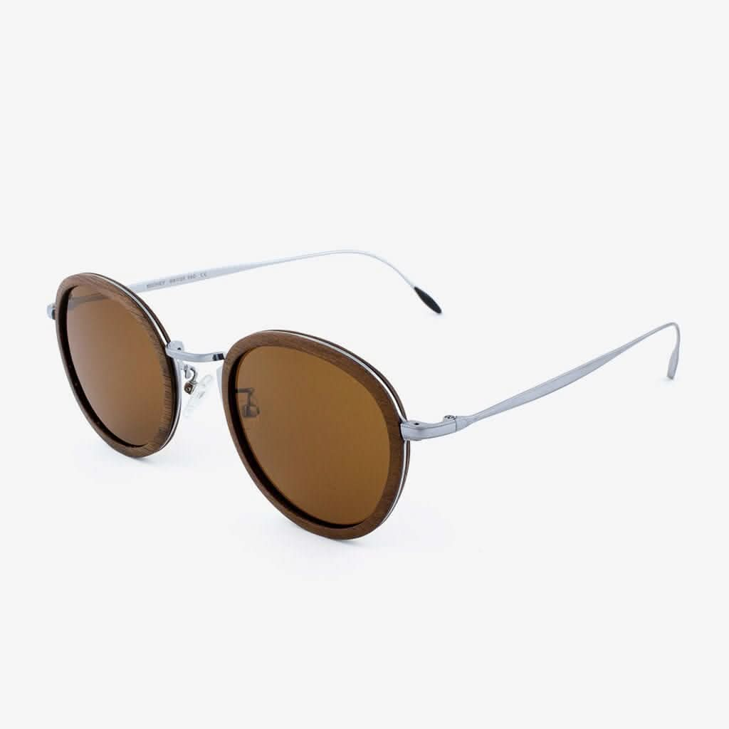 Tommy Owens - Richey - Round Featherlight Wood & Titanium Sunglasses (Black Walnut) Angled View