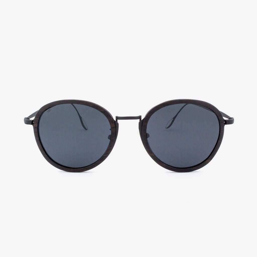 Tommy Owens - Richey - Round Featherlight Wood & Titanium Sunglasses (Dark Ebony) Front View