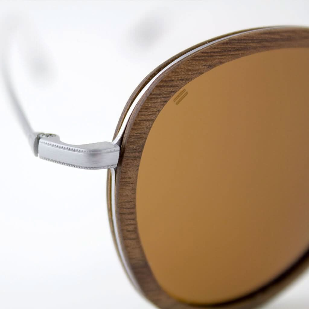 Tommy Owens - Richey - Round Featherlight Wood & Titanium Sunglasses (Black Walnut) Close-up View