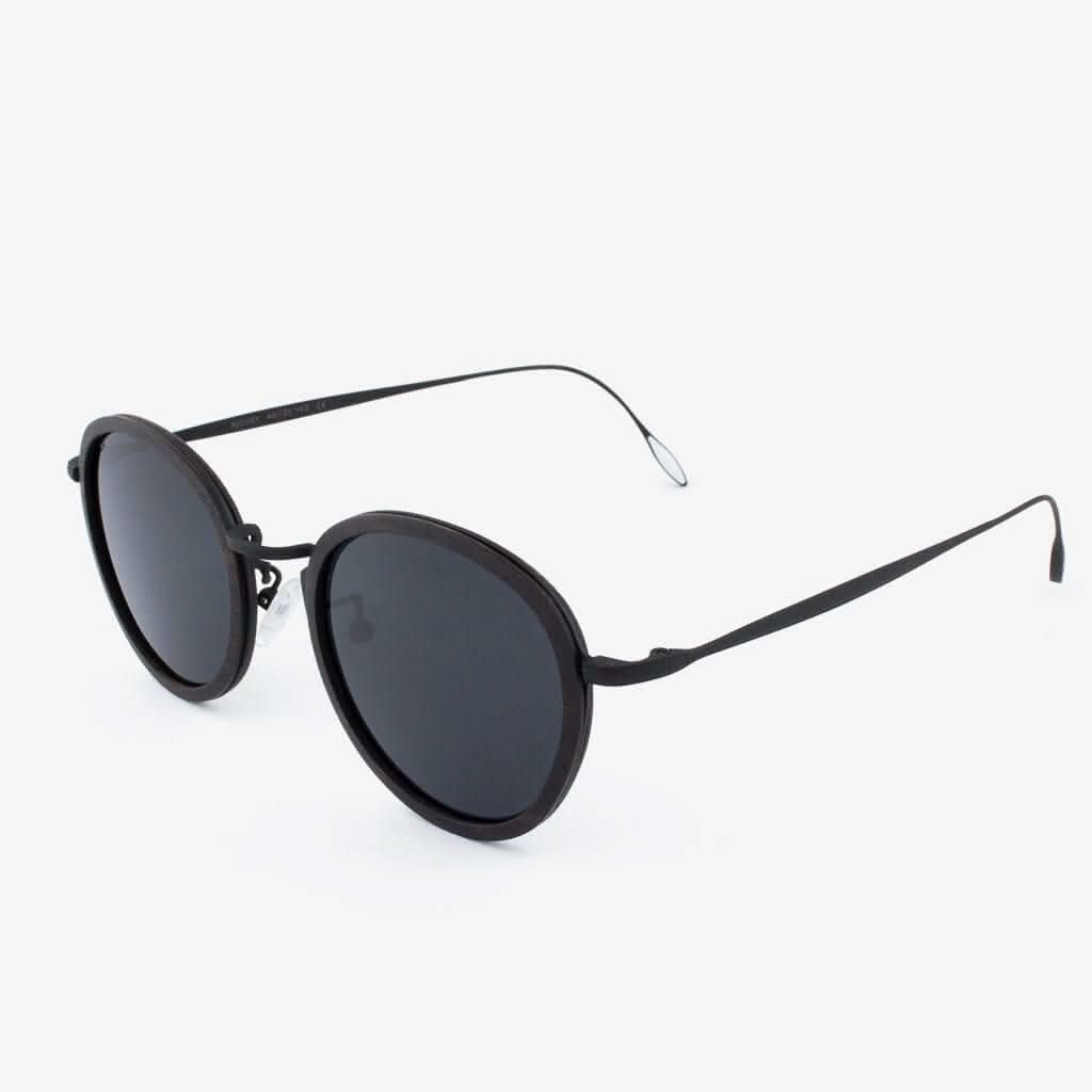 Tommy Owens - Richey - Round Featherlight Wood & Titanium Sunglasses (Dark Ebony) Angled View