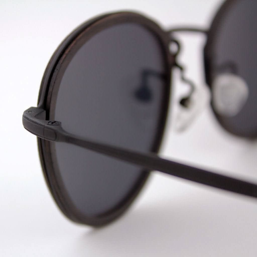 Tommy Owens - Richey - Round Featherlight Wood & Titanium Sunglasses (Dark Ebony) Close-up View