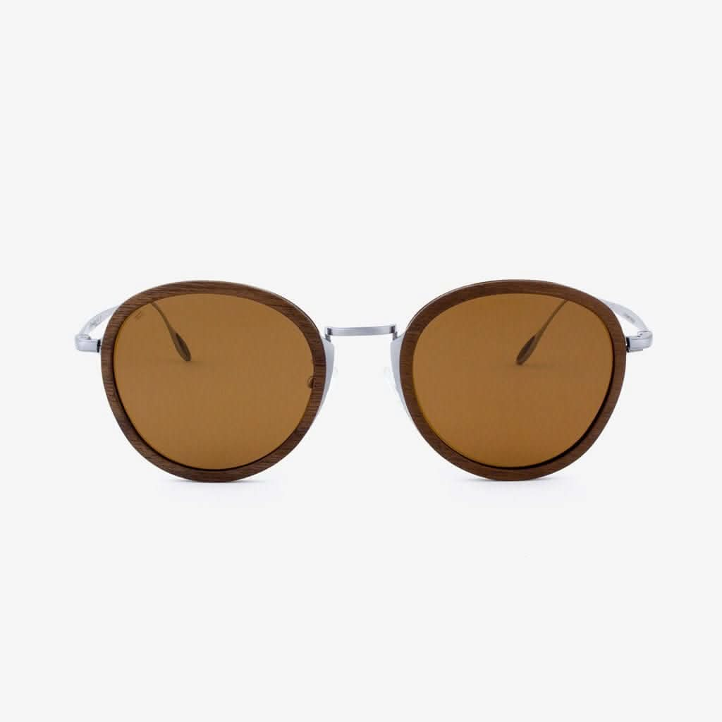 Tommy Owens - Richey - Round Featherlight Wood & Titanium Sunglasses (Black Walnut) Front View