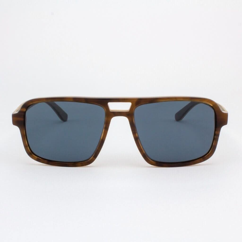 Tommy Owens - Rockledge - Oversized Rectangle Wood & Acetate Sunglasses (Tobacco) Front View