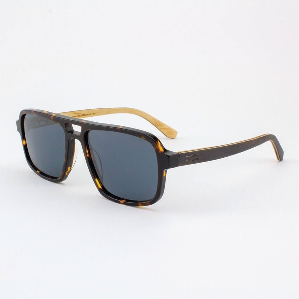 Tommy Owens - Rockledge - Oversized Rectangle Wood & Acetate Sunglasses (Island of Skye) Angled View