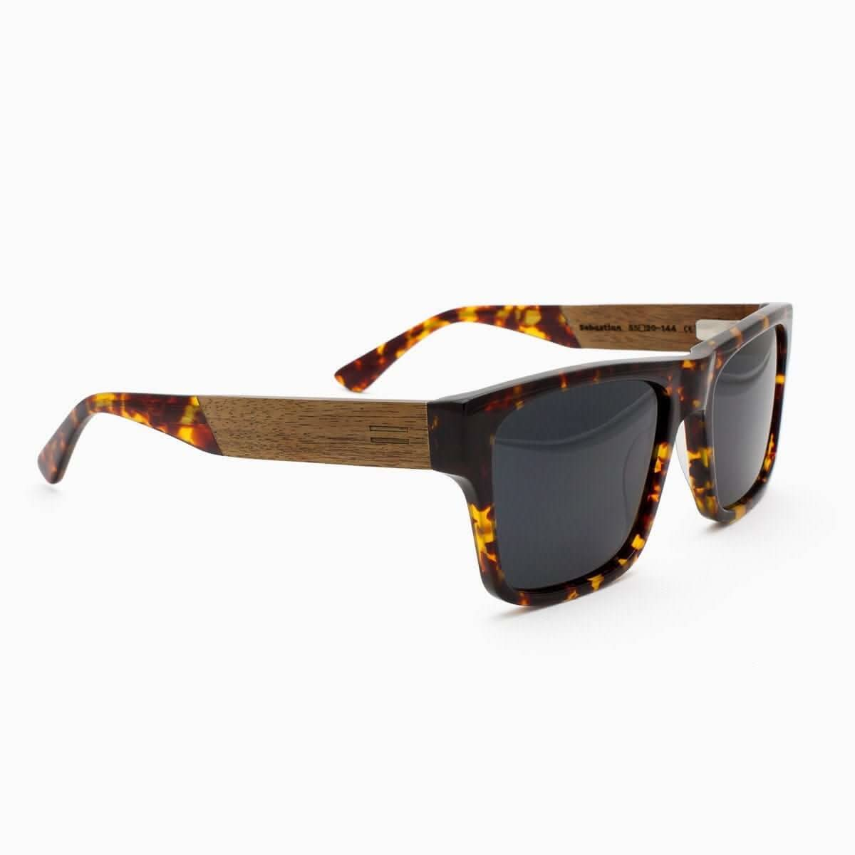 Tommy Owens - Sebastian - Wayfarer - Wood & Acetate Sunglasses (Streaming Light) Angled View