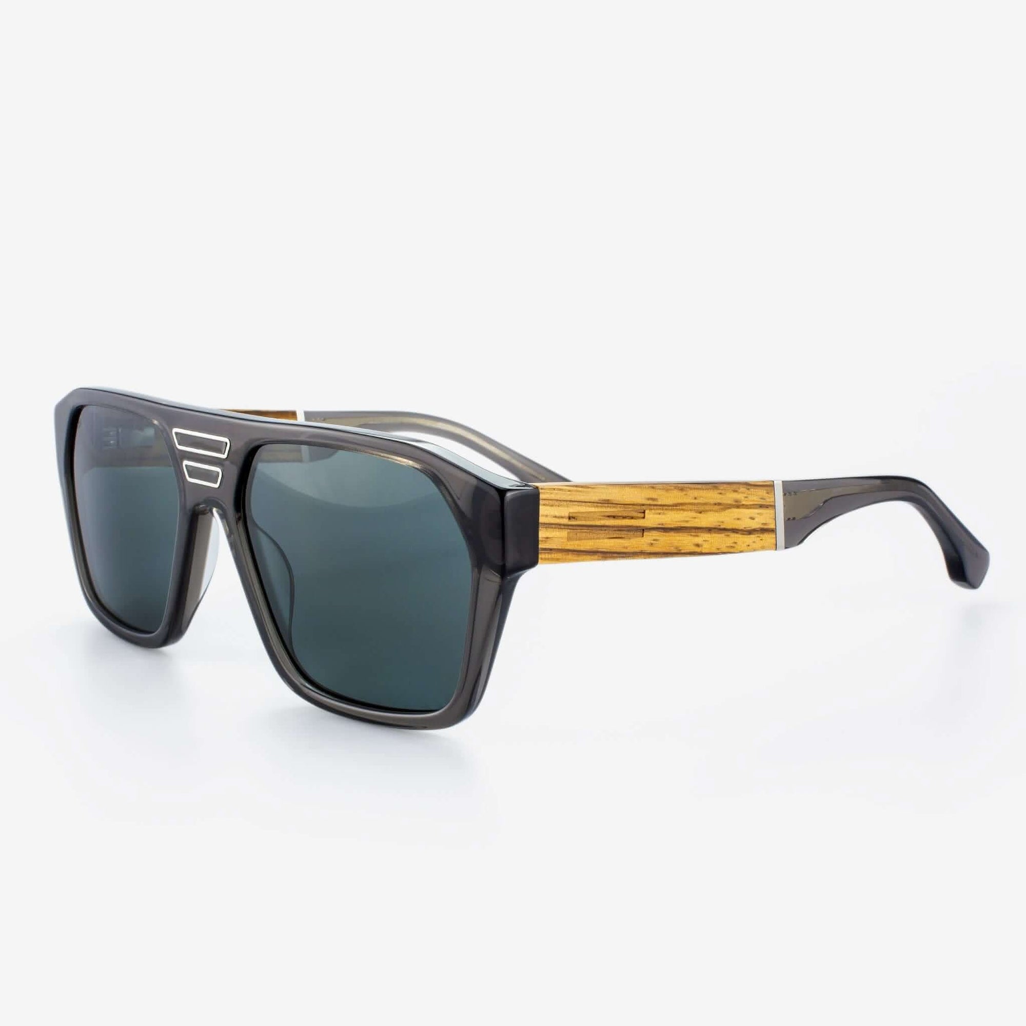 Tommy Owens - Surfside - Oversized Geometric Wood & Acetate Sunglasses (Crystal Smoke) Angled View