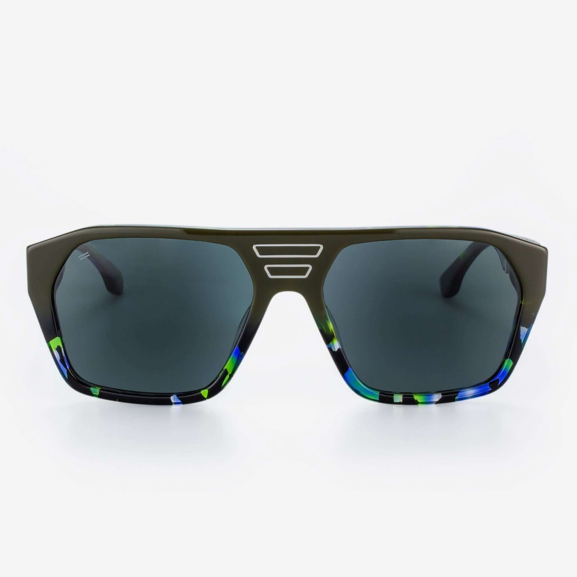 Tommy Owens - Surfside - Oversized Geometric Wood & Acetate Sunglasses (Aventurine Tortoise Fade) Front View