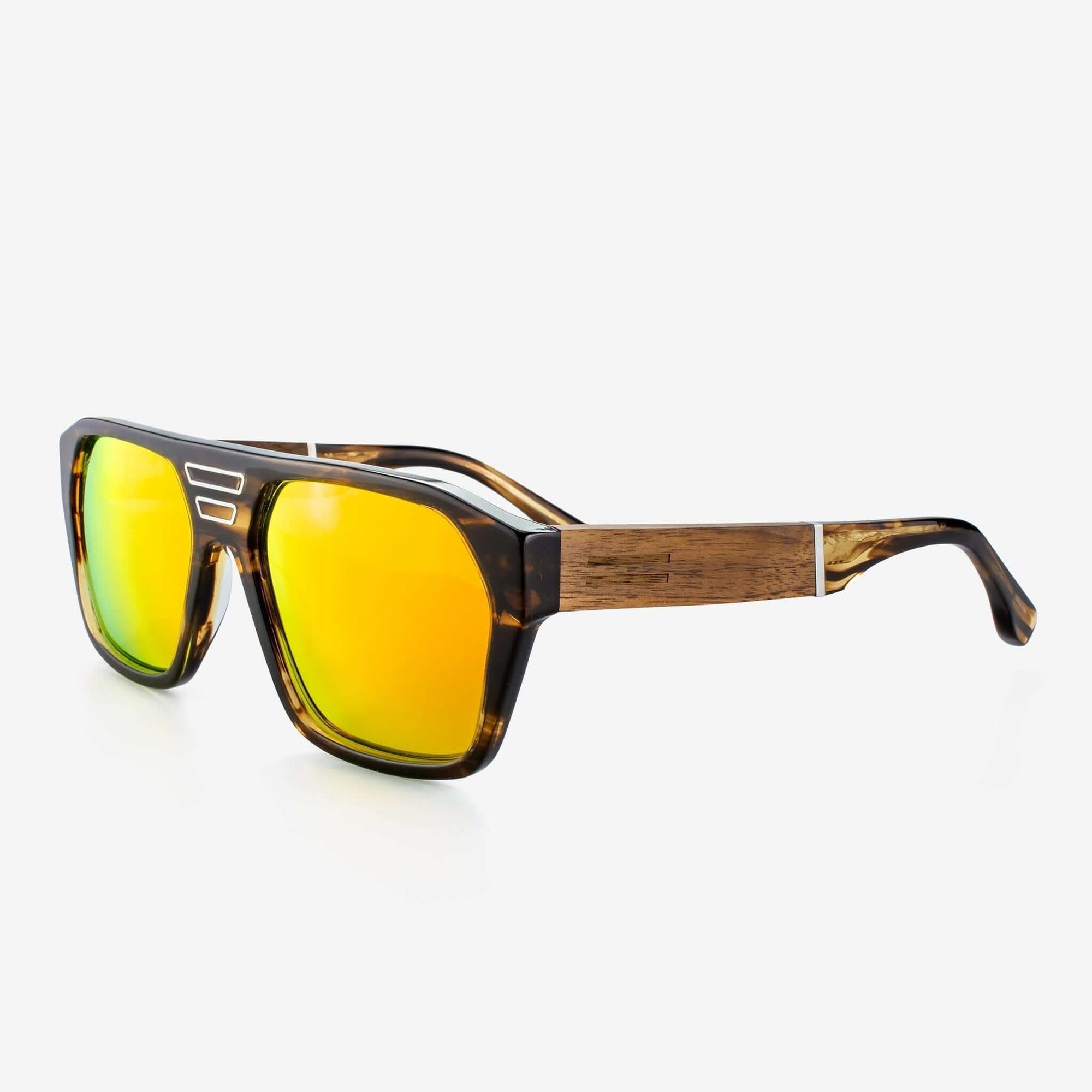 Tommy Owens - Surfside - Oversized Geometric Wood & Acetate Sunglasses (Striped Affogato) Angled View