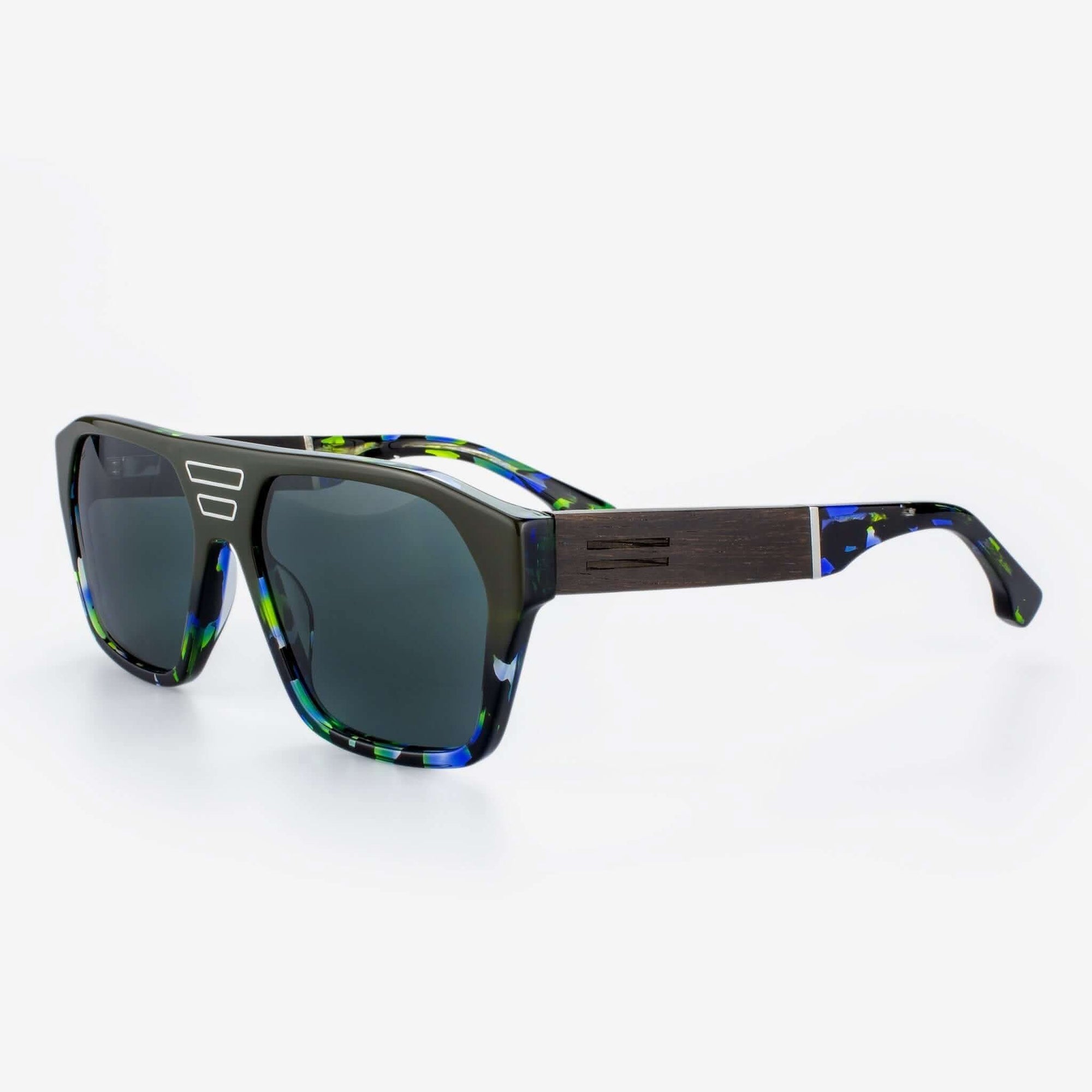 Tommy Owens - Surfside - Oversized Geometric Wood & Acetate Sunglasses (Aventurine Tortoise Fade) Angled View