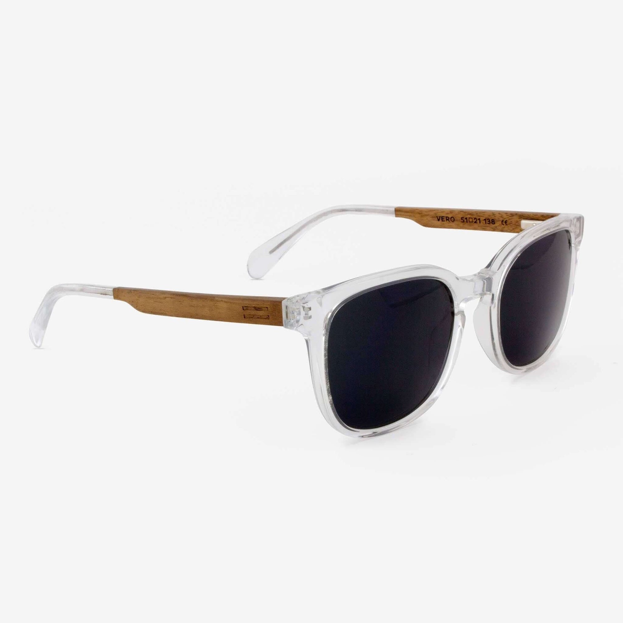 Tommy Owens - Vero - Wood & Acetate Sunglasses (Clear with Wood Arms) Angled View