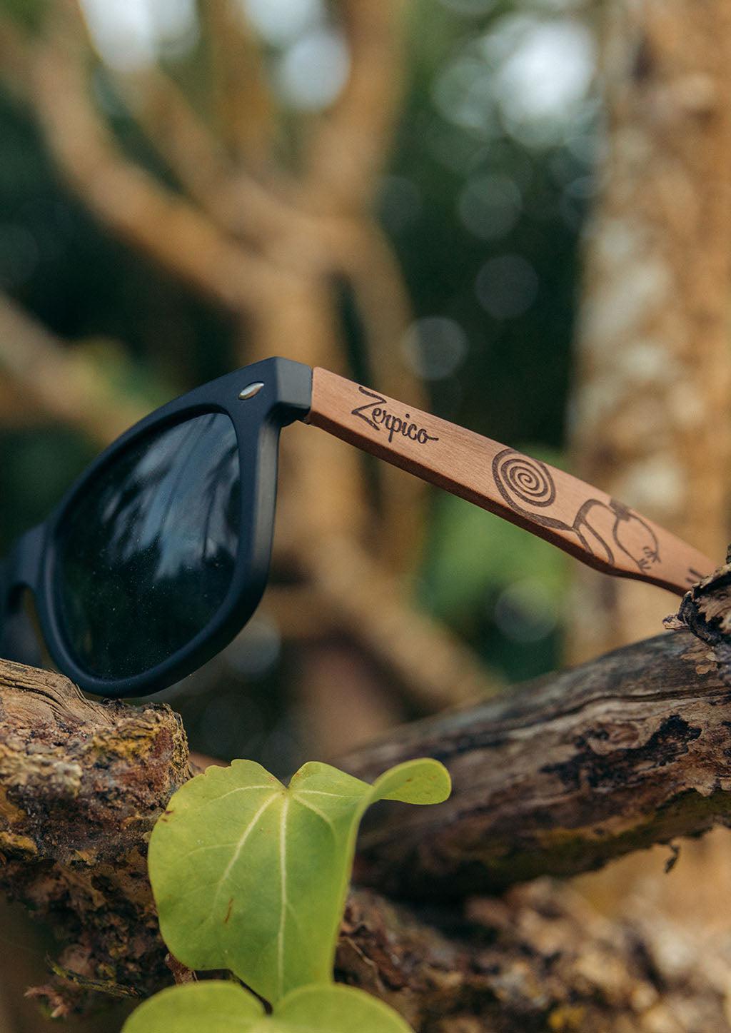 Zerpico NATIVE Eyewood Engraved Wooden Sunglasses - Outdoor Lifestyle View Highlighting Hand-Carved Wooden Arms