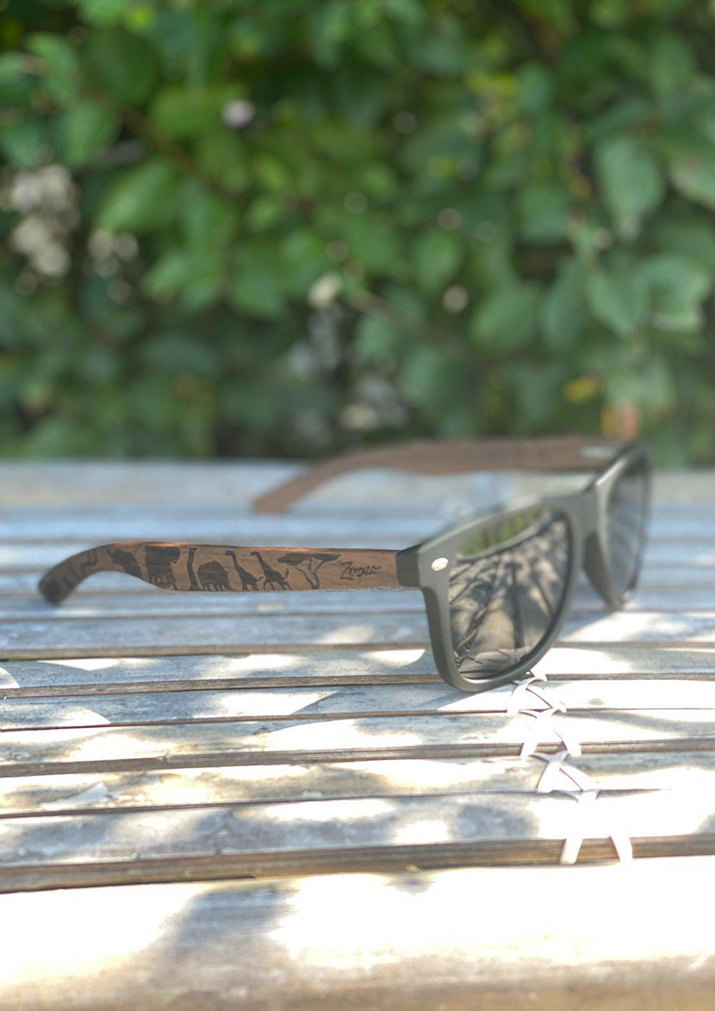 Zerpico SAFARI Eyewood Engraved Wooden Sunglasses - Lifestyle View 2 Highlighting Hand-Carved Wooden Arms