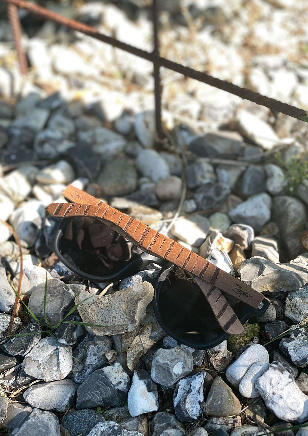 Zerpico UNTAMED Eyewood Engraved Wooden Sunglasses - Lifestyle View 2 Highlighting Hand-Carved Wooden Arms