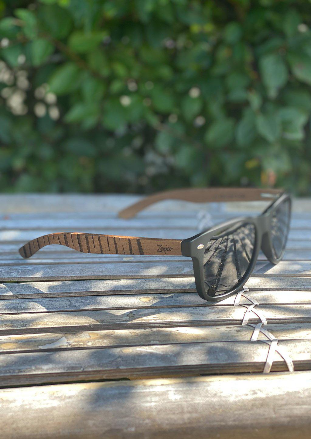 Zerpico UNTAMED Eyewood Engraved Wooden Sunglasses - Lifestyle View 4 Highlighting Hand-Carved Wooden Arms